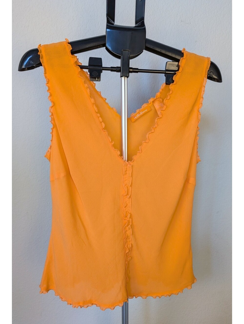Dopamine Dressing Intuitions 100% Silk Orange Ruffle Tank Top XL